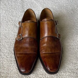 Magnanni Tan Leather Monk Strap Oxfords